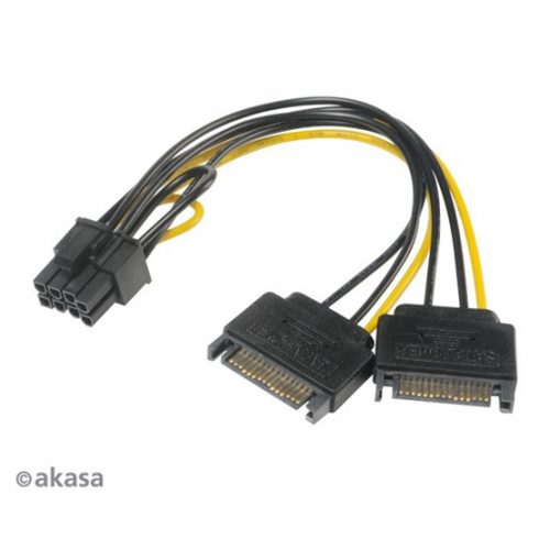 Akasa 2xSATA apa - 6+2pin PCIe anya adapter - 15cm - AK-CBPW19-15