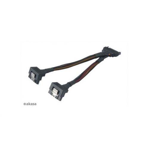 Akasa 15pin SATA apa - 2x 15pin SATA anya 90°-ban elforgatott tápkábel - 15cm - AK-CBPW15-15BK