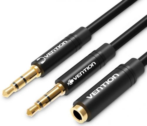 Vention 2*3.5mm jack/M -> 3.5mm jack/F, (ABS, audio, fekete), 0,3m, kábel