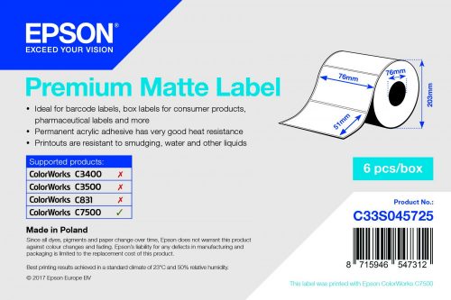 Epson prémium matt inkjet 76mm x 51mm 2310 címke/tekercs