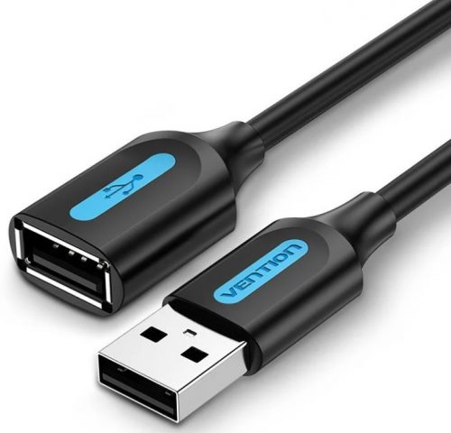 Vention USB-A 2.0/M -> USB-A 2.0/F, (hosszabbító, PVC fekete), 1m,  kábel