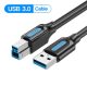 Vention USB-A 3.0 -> USB-B 3.0 (PVC type, fekete,nyomtatókábel , printerkábel) , 1,5m, Vention