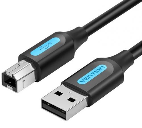 Vention USB-A 2.0/M -> USB-B/M, (PVC, fekete, nyomtatókábel, printerkábel), 1,5m, kábel