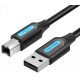 Vention USB-A 2.0/M -> USB-B/M, (PVC, fekete, nyomtatókábel, printerkábel), 3m,  kábel