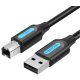 Vention USB-A 2.0/M -> USB-B/M,  (PVC, fekete, nyomtatókábel, printerkábel), 10m, kábel