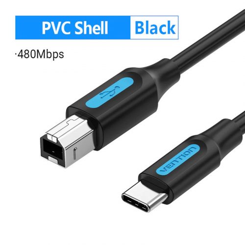 Vention USB-C 2.0 -> USB-B 2.0 (2 Amper, fekete, nyomtatókábel , printerkábel ), 2m, kábel