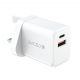 Dviced Wall charger 35W GaN 1 USB-A 1 USB-C UK w cable - White