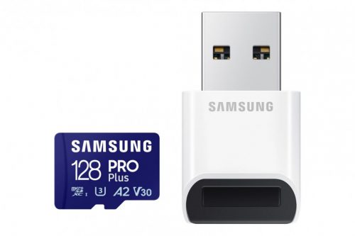 SAMSUNG SD kártya, 128GB, PRO PLUS, olvasó, Blue Wave