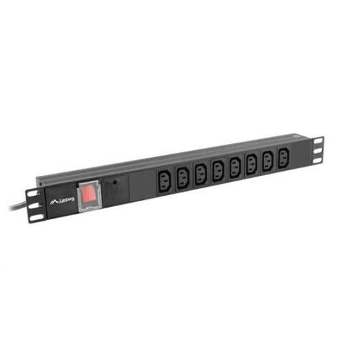 Lanberg 19" PDU/elosztósor 1U 16A 2m 8X IEC C13 aljzat, fekete C20