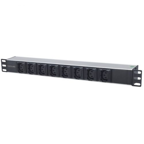 Manhattan elosztó - 19" 1U Rackmount elosztó, 8db C13 aljzat kiesés gátlóval (Anti-Shedding), 2m eltávolítható kábel