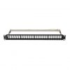 Lanberg Üres patch panel 24 port 1U 19" FTP, árnyékolt, tehermentesítővel, fekete