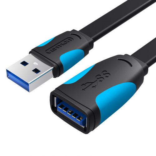 Vention USB 3.0 (hosszabbító, lapos, fekete), 0,5m, kábel