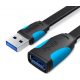 Vention USB 3.0,  (hosszabbító, lapos, fekete), 1m, kábel