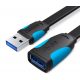 Vention USB 3.0,  (hosszabbító, lapos, fekete), 2m, kábel