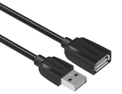 Vention USB-A 2.0/M -> USB-A 2.0/F  (hosszabbító,PVC,fekete), 1m, kábel