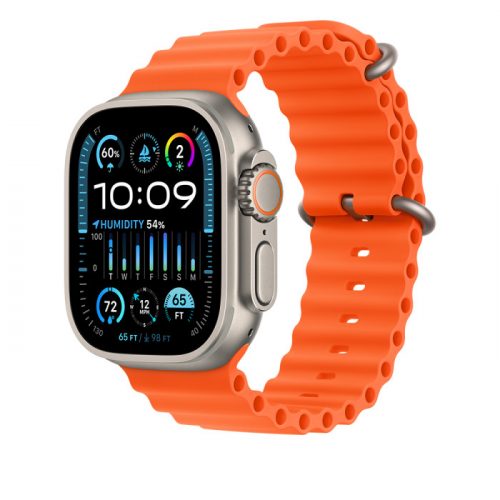 Apple Watch Ultra2 Cellular, 49mm Titanium Case w Orange Ocean Band