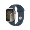 Apple Watch S9 Cellular 41mm Silver Stainless Steel Case w Storm Blue Sport Band - S/M