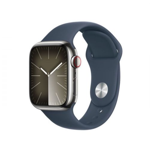 Apple Watch S9 Cellular 41mm Silver Stainless Steel Case w Storm Blue Sport Band - M/L