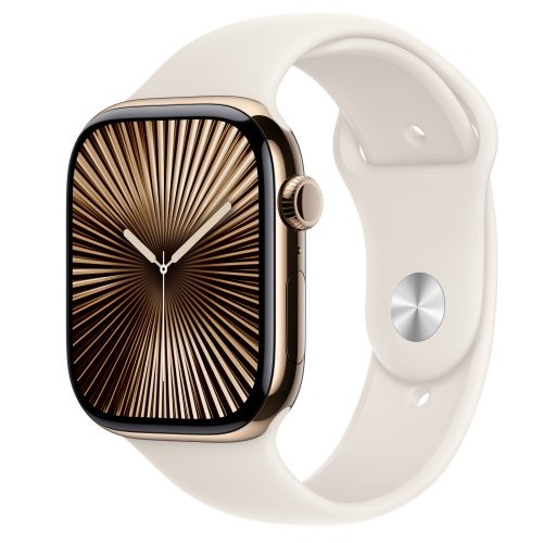 Apple Watch S10 Cellular 46mm Gold Titanium Case with Starlight Sport Band - S/M