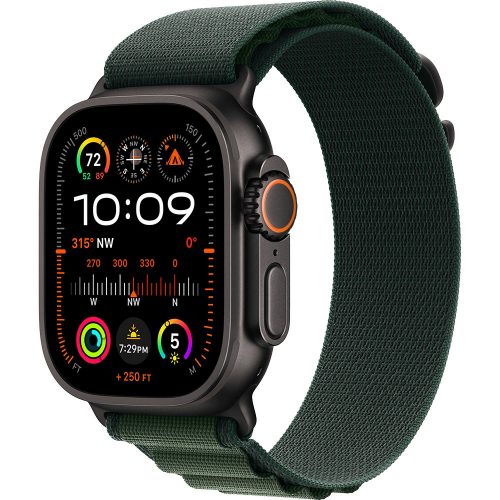 Apple Watch Ultra2 v2 Cellular 49mm Black Titanium Case with Dark Green Alpine Loop - Small